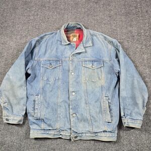 VTG 90s Gap Denim Jacket Mens Medium Blue Plaid Lined Trucker Relaxed Western